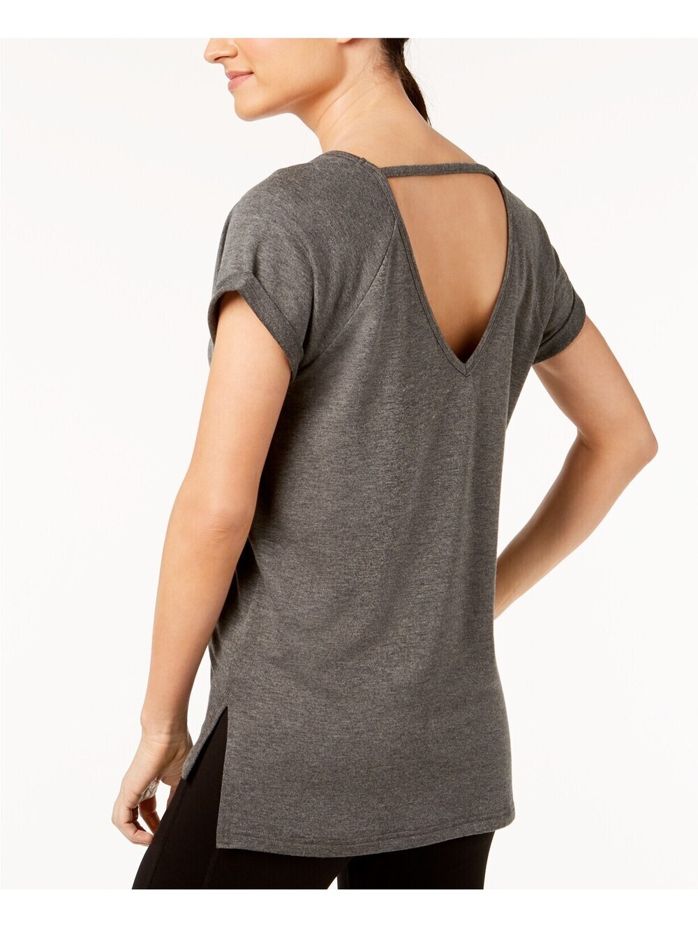 Ideology Womens Activewear Yogo Shoulder Sleeve V Neck Blouse Size M